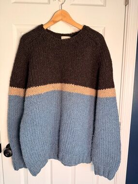 J. Crew Men's Colorblock Crewneck Sweater — Charcoal, Tan & Light Blue